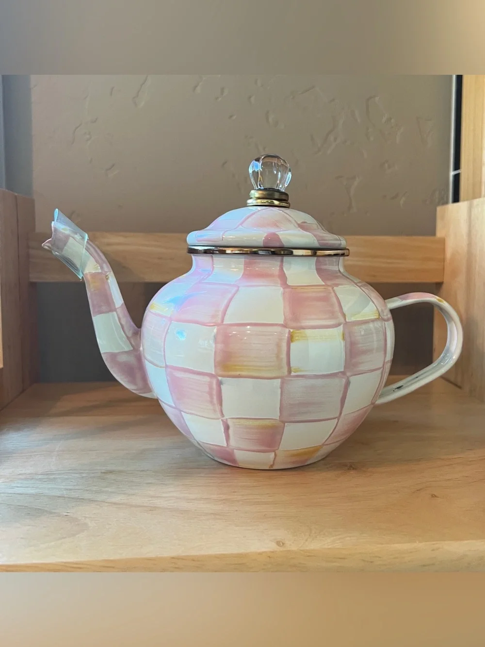 Mackenzie-Childs 4-Cup Teapot w/Two Mugs - Rosey Check